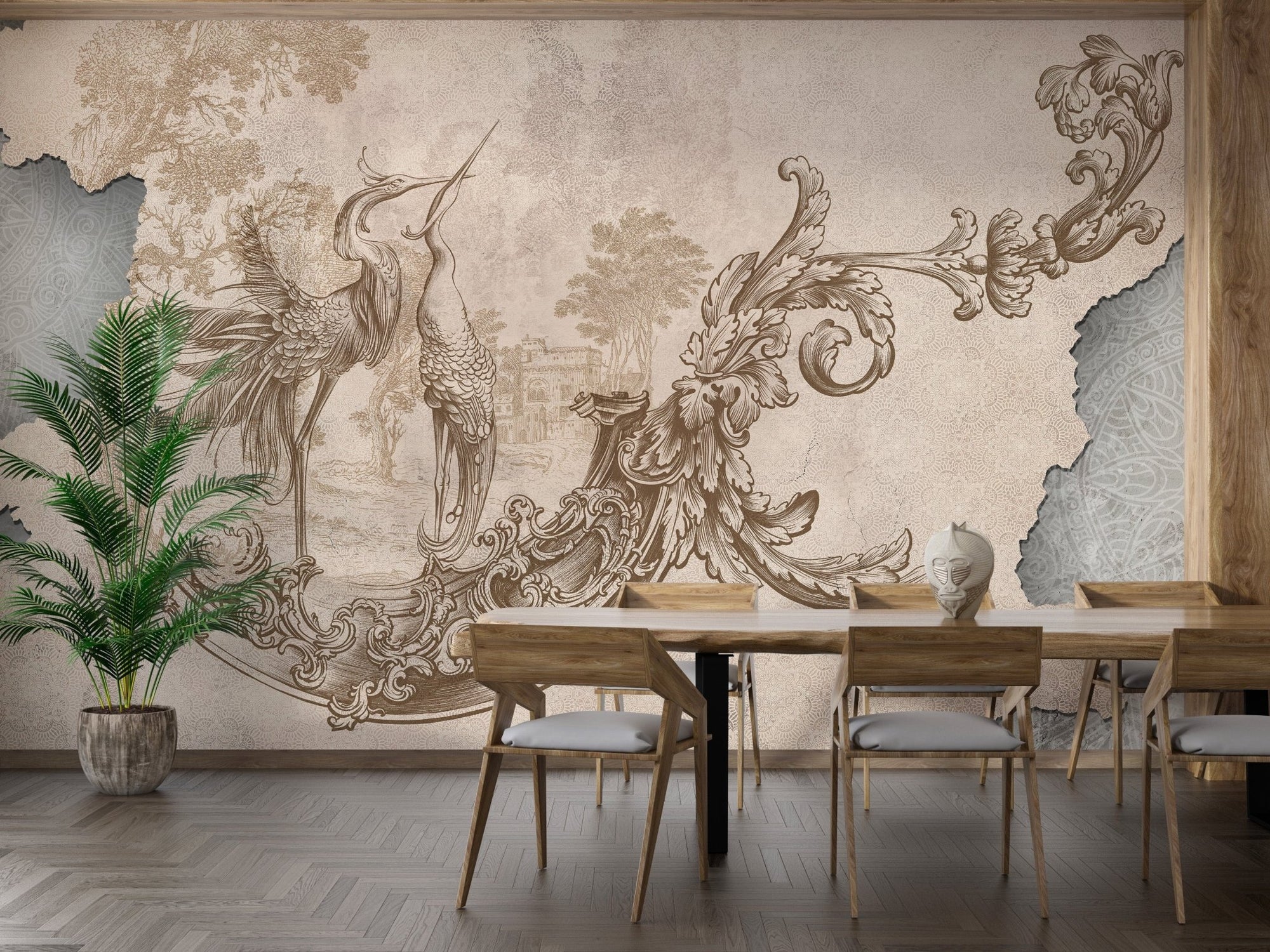 Rococo beige vintage design wallpaper B238