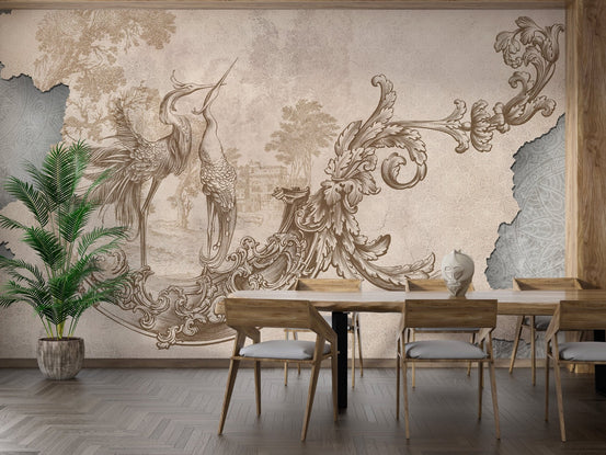 Rococo beige vintage design wallpaper B238