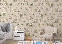 Watercolor safari animals wallpaper print
