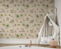 Neutral beige jungle wallpaper theme
