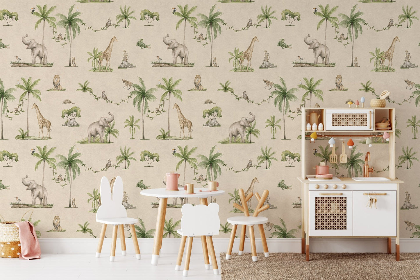 Safari wildlife wallpaper for kids room
