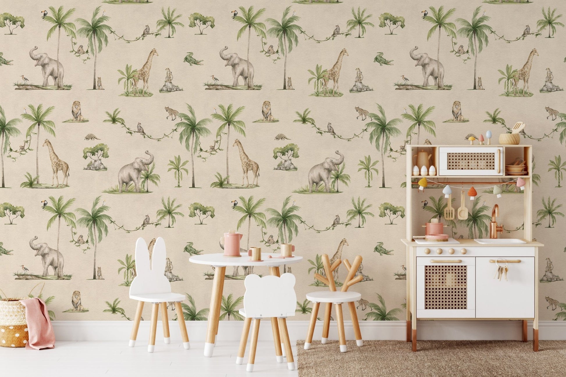 Safari wildlife wallpaper for kids room
