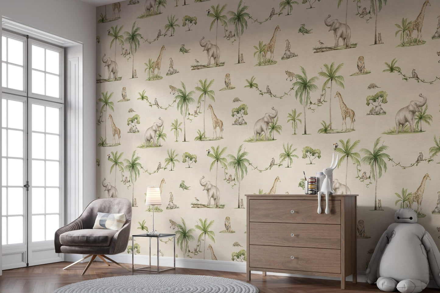 Elephant and giraffe safari wallpaper
