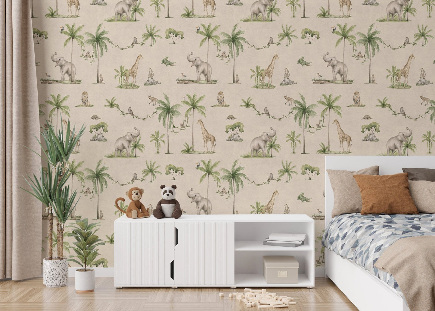 Exotic wildlife wallpaper with palm trees
