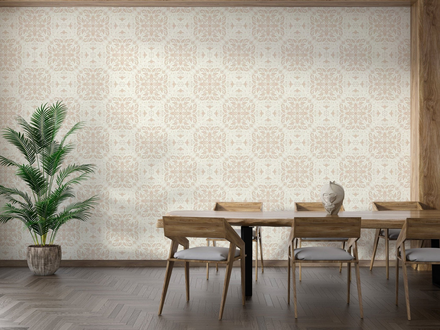 Beige intricate damask wallpaper for walls
