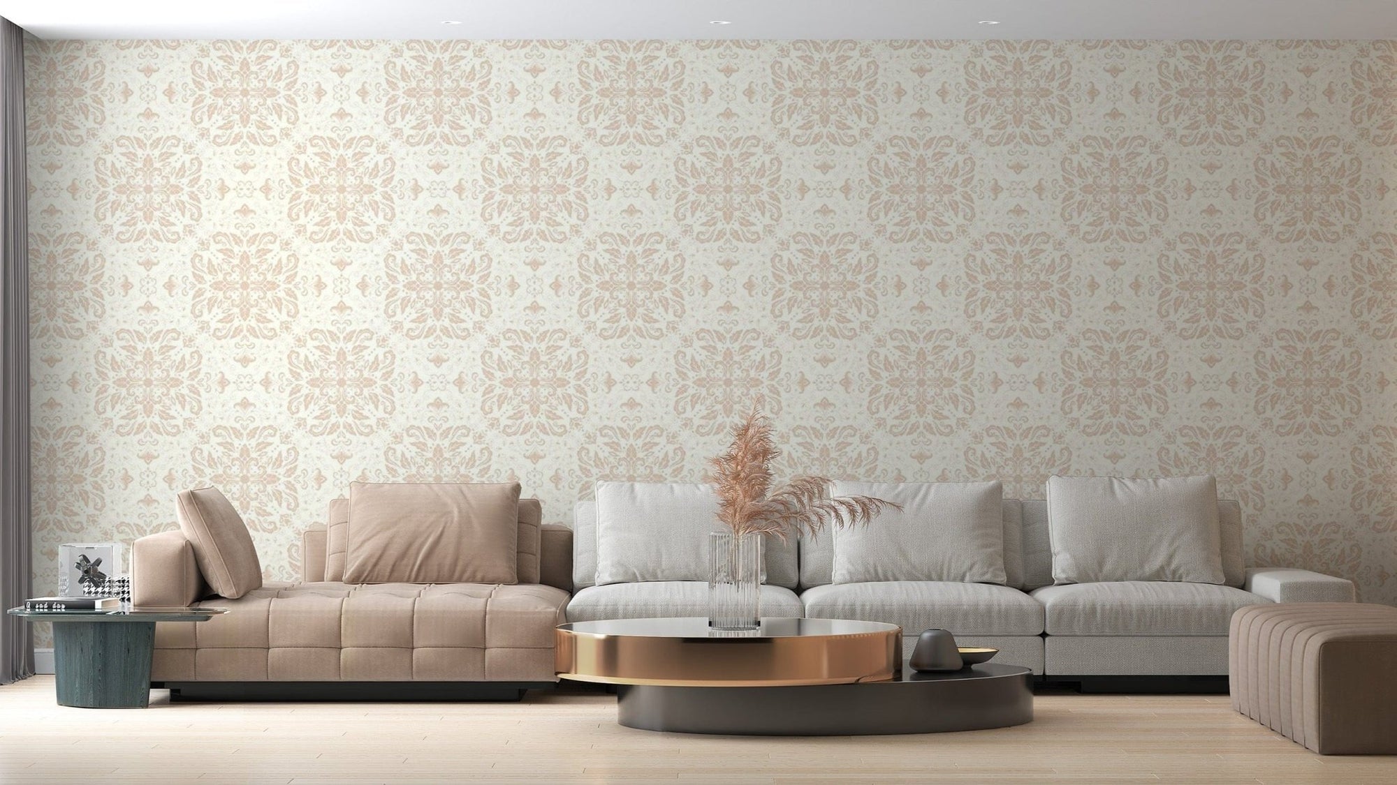 Beige mural featuring small damask motifs damask-10
