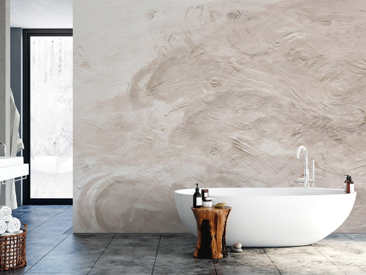 Contemporary beige swirl wall covering
