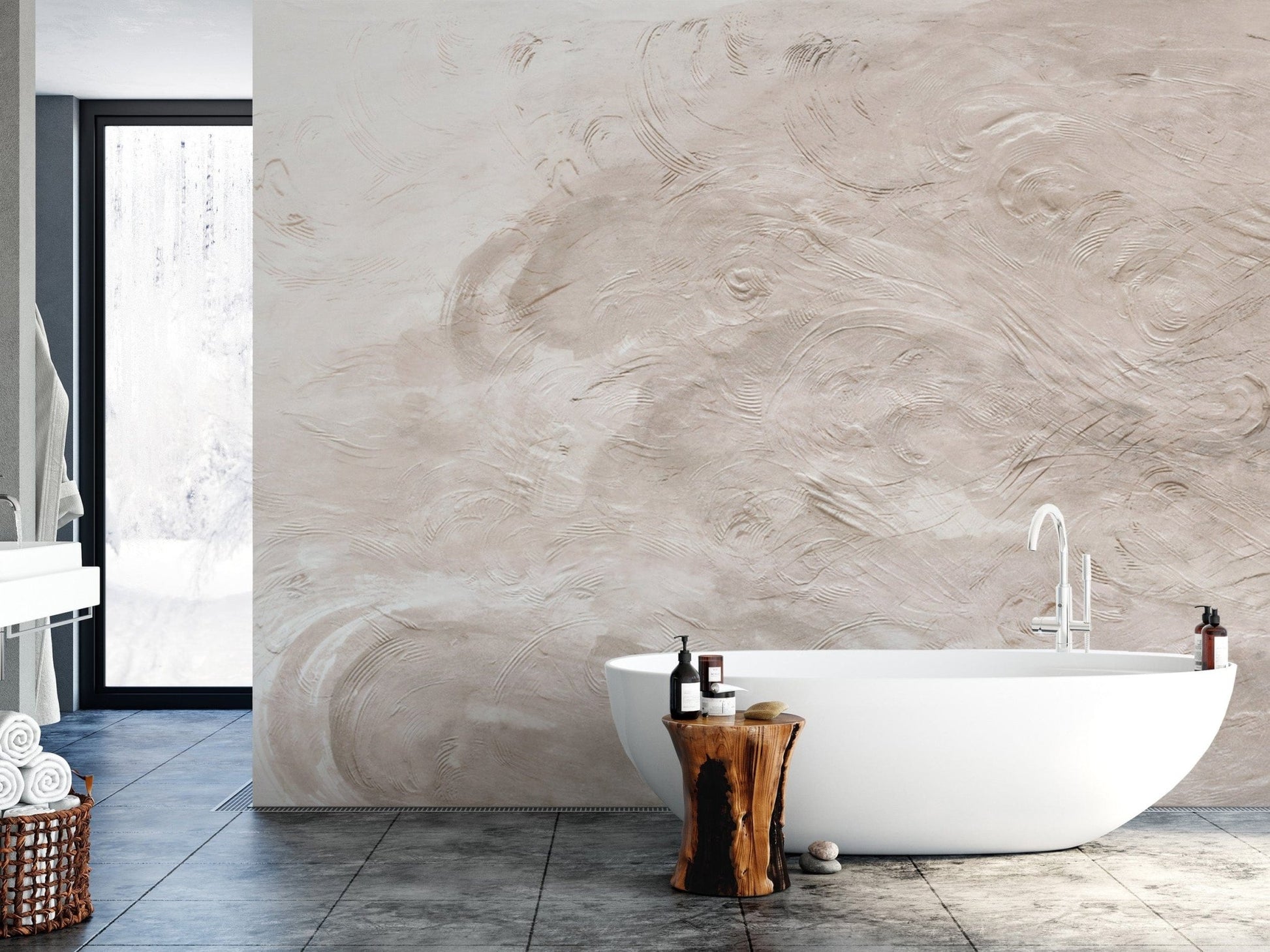 Contemporary beige swirl wall covering
