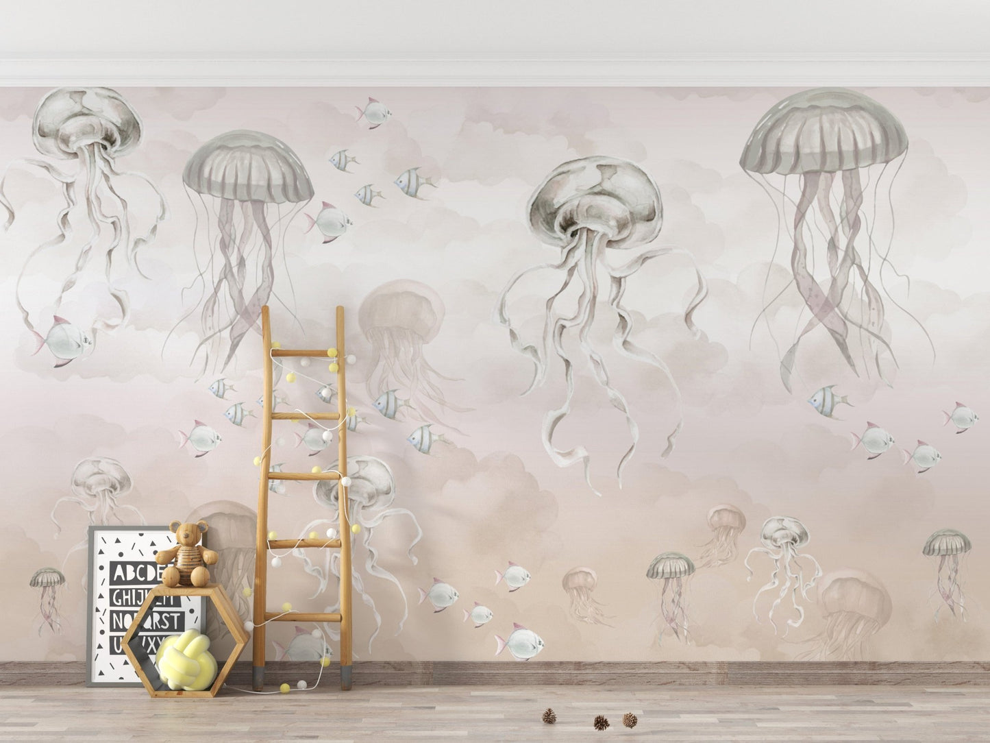 Jellyfish Beige Ocean Mural Wallpaper
