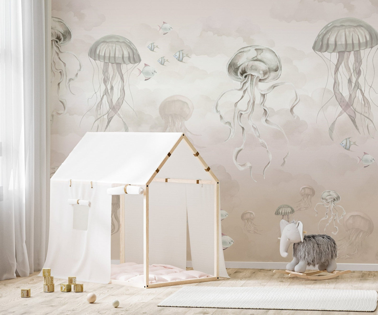 Watercolor Beige Ocean Wallpaper Design
