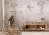 Serene Jellyfish Beige Ocean Wallpaper

