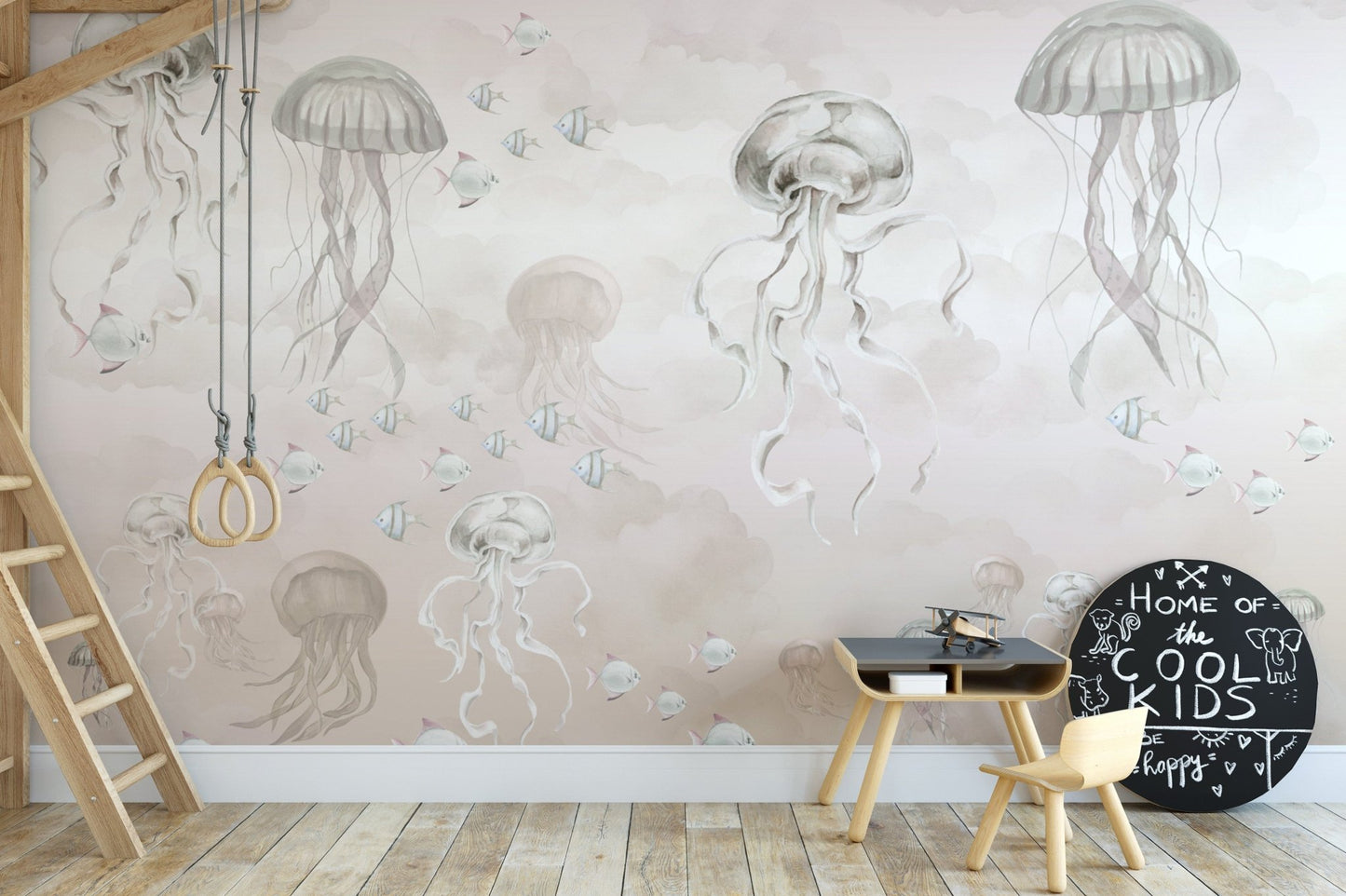 Serene Jellyfish Beige Ocean Wallpaper
