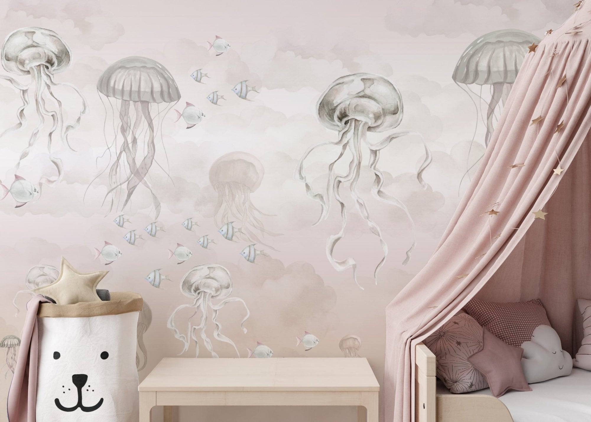 Beige Watercolor Jellyfish Ocean Wallpaper D182
