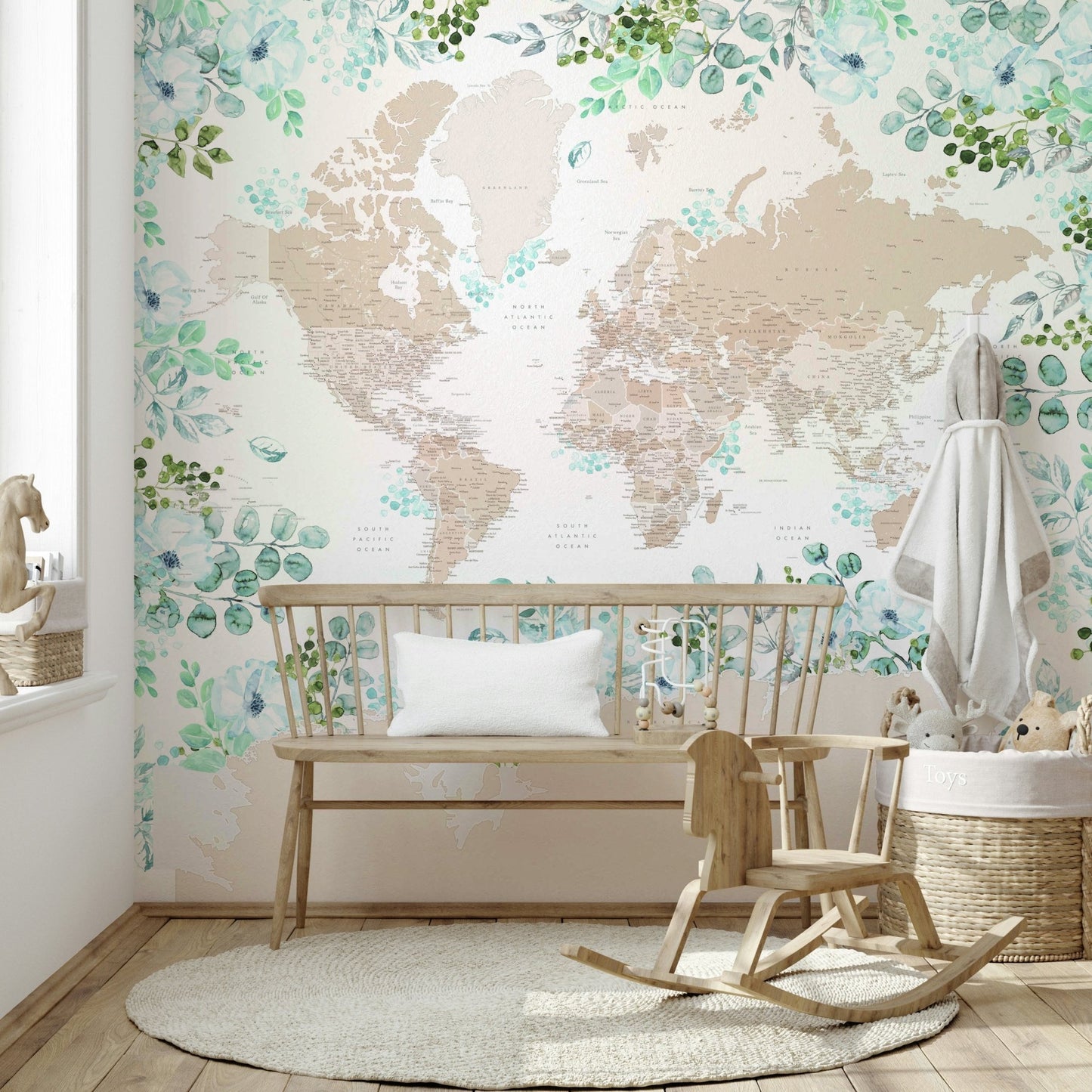 Warm beige world map wallpaper art

