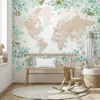 Warm beige world map wallpaper art

