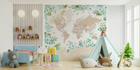 Elegant beige watercolor map mural

