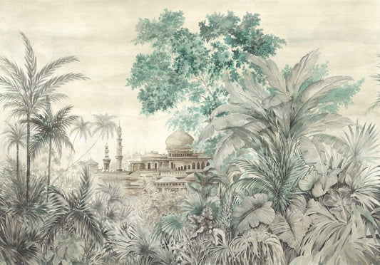 Beige Watercolour Dining Jungle Wallpaper Mural - Giffywalls, A336