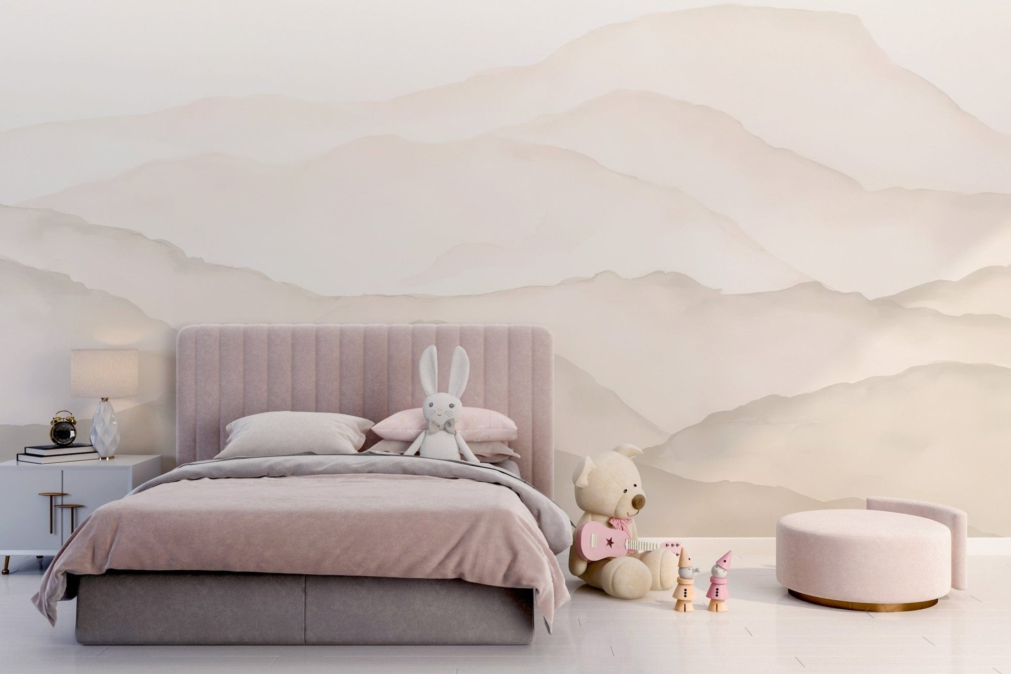 Elegant beige watercolor mountain mural, C168