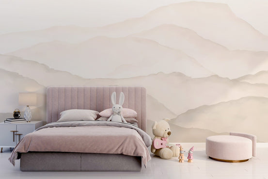 Elegant beige watercolor mountain mural, C168