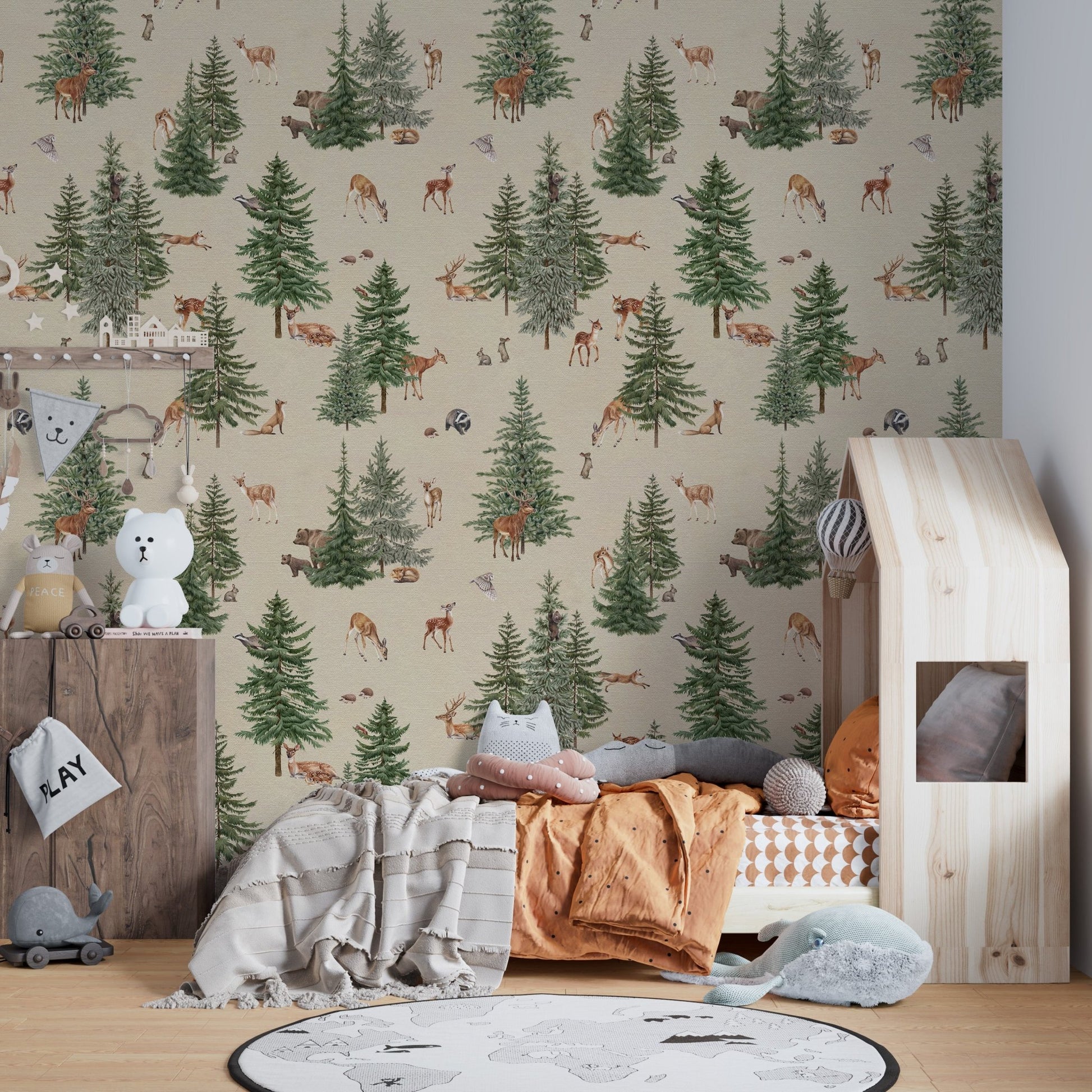 Woodland animal wallpaper for kids room
