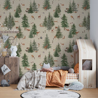 Woodland animal wallpaper for kids room
