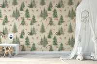Watercolor deer and trees wallpaper print
