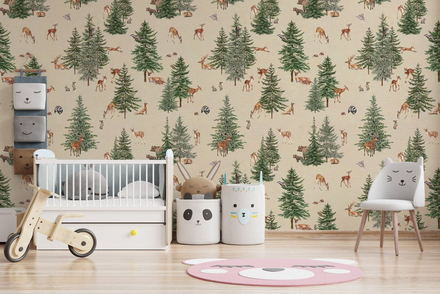 Beige Woodland Deer Forest Wallpaper