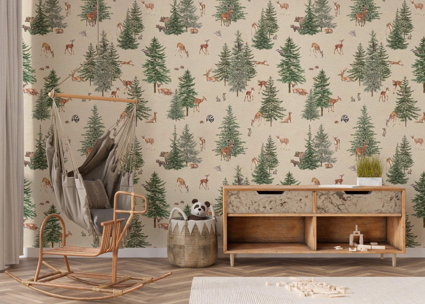 Warm beige deer forest wallpaper pattern
