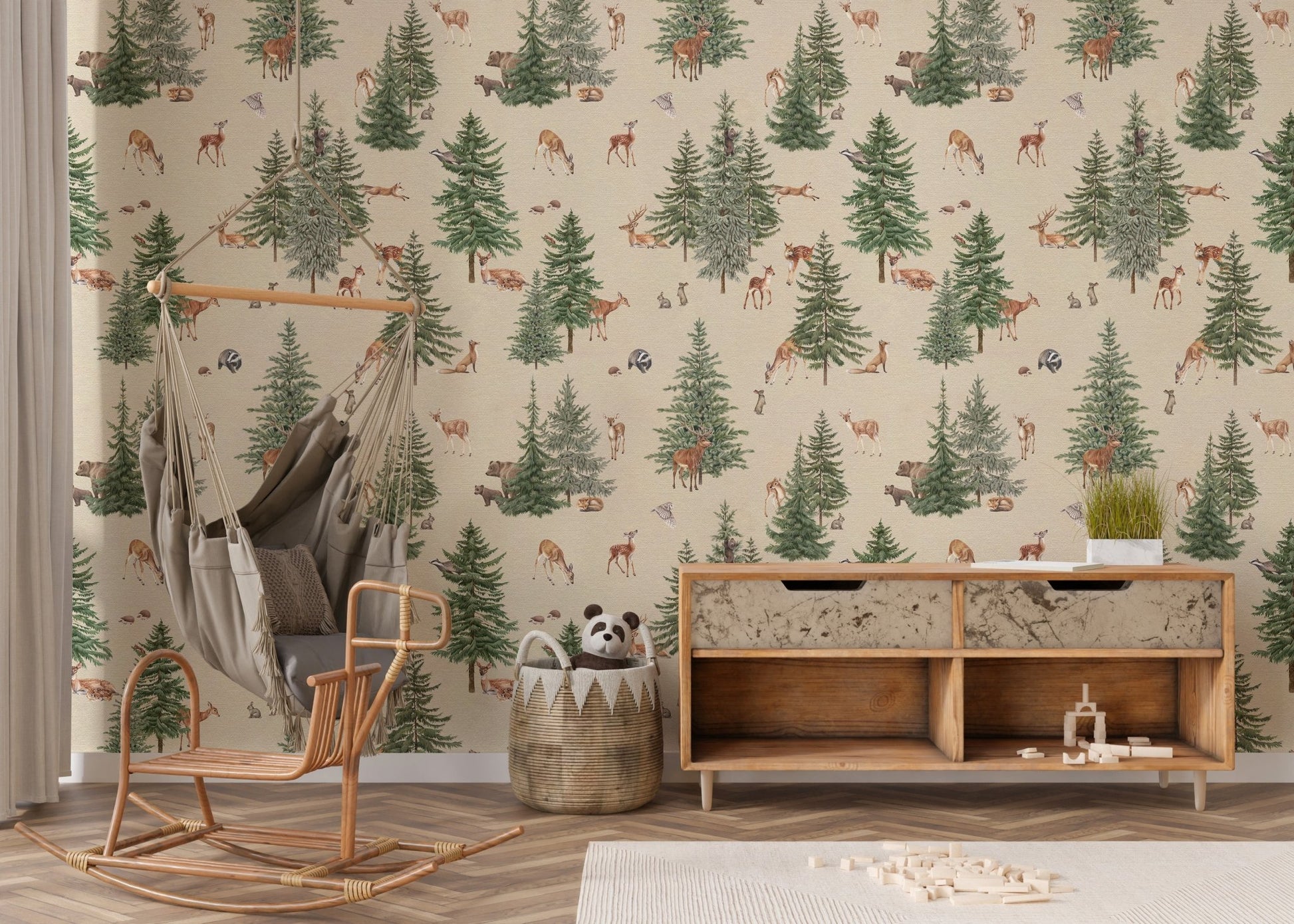 Warm beige deer forest wallpaper pattern
