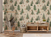 Warm beige deer forest wallpaper pattern
