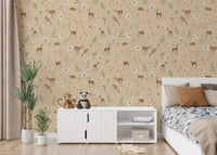 Neutral forest wallpaper with deer print KB82
