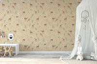 Soft beige forest animal wallpaper mural
 KB82