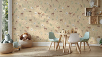 Beige woodland deer wallpaper mural KB82
