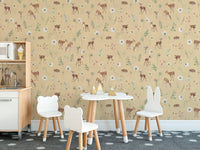 Elegant beige deer and floral wallpaper
 KB82