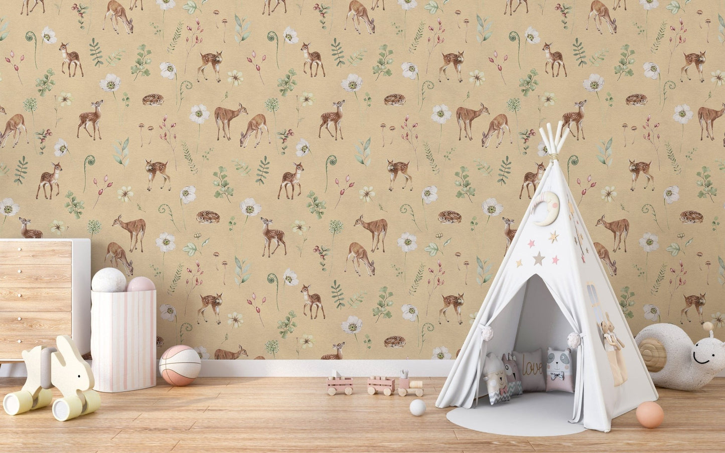 Cozy woodland nursery deer wallpaper KB82
