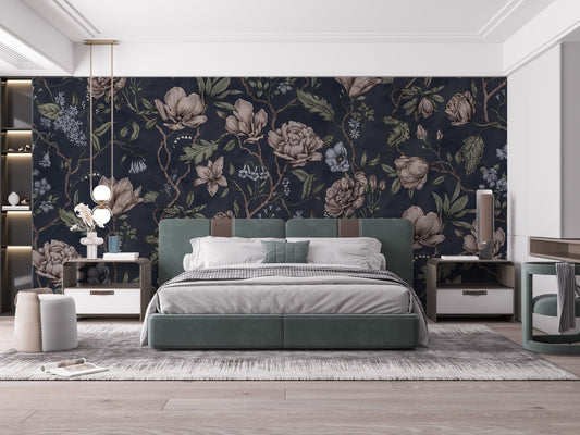 Belinda Dark Blue Garden Wallpaper C545