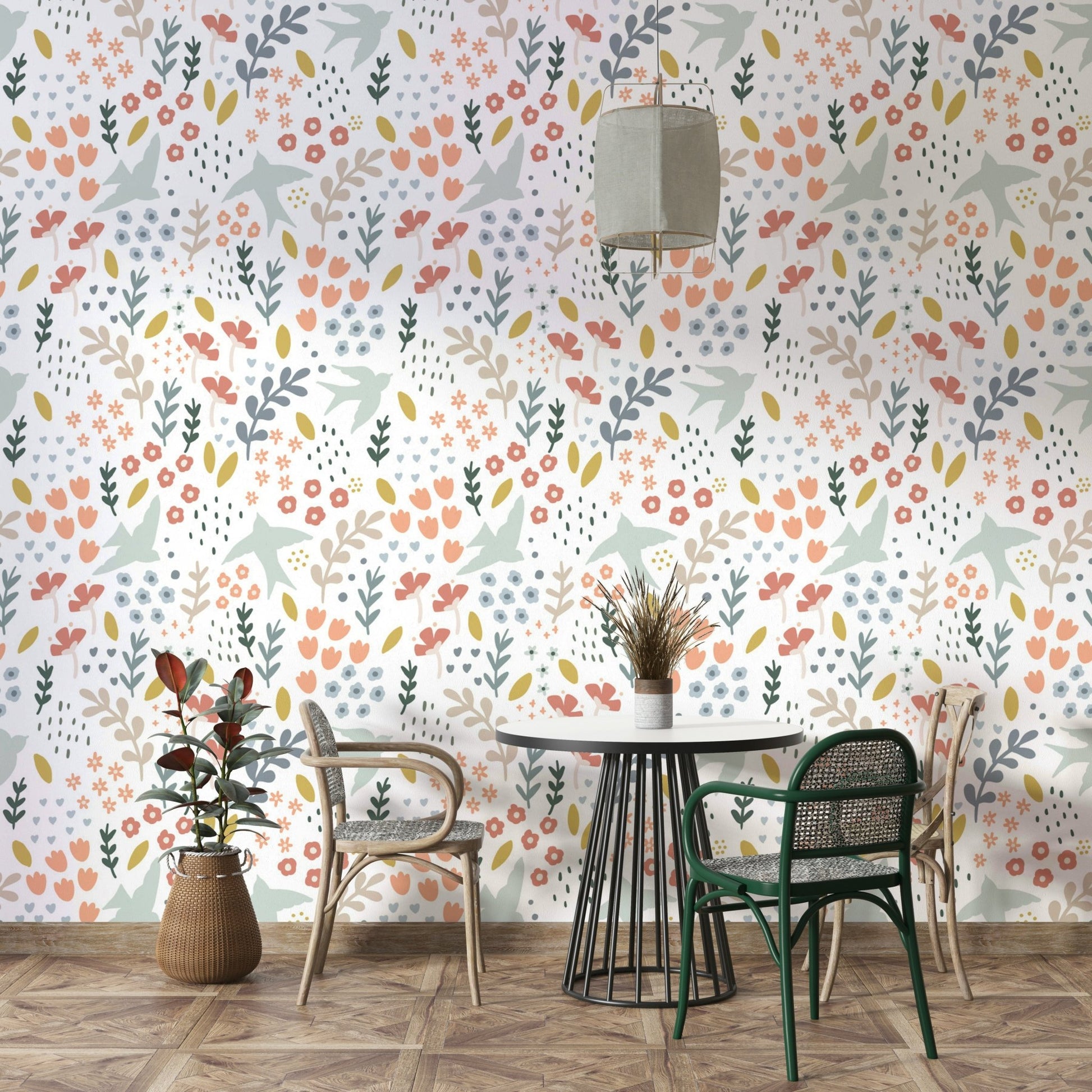 Bright Bellbird Springtime Floral Wallpaper Room Decor

