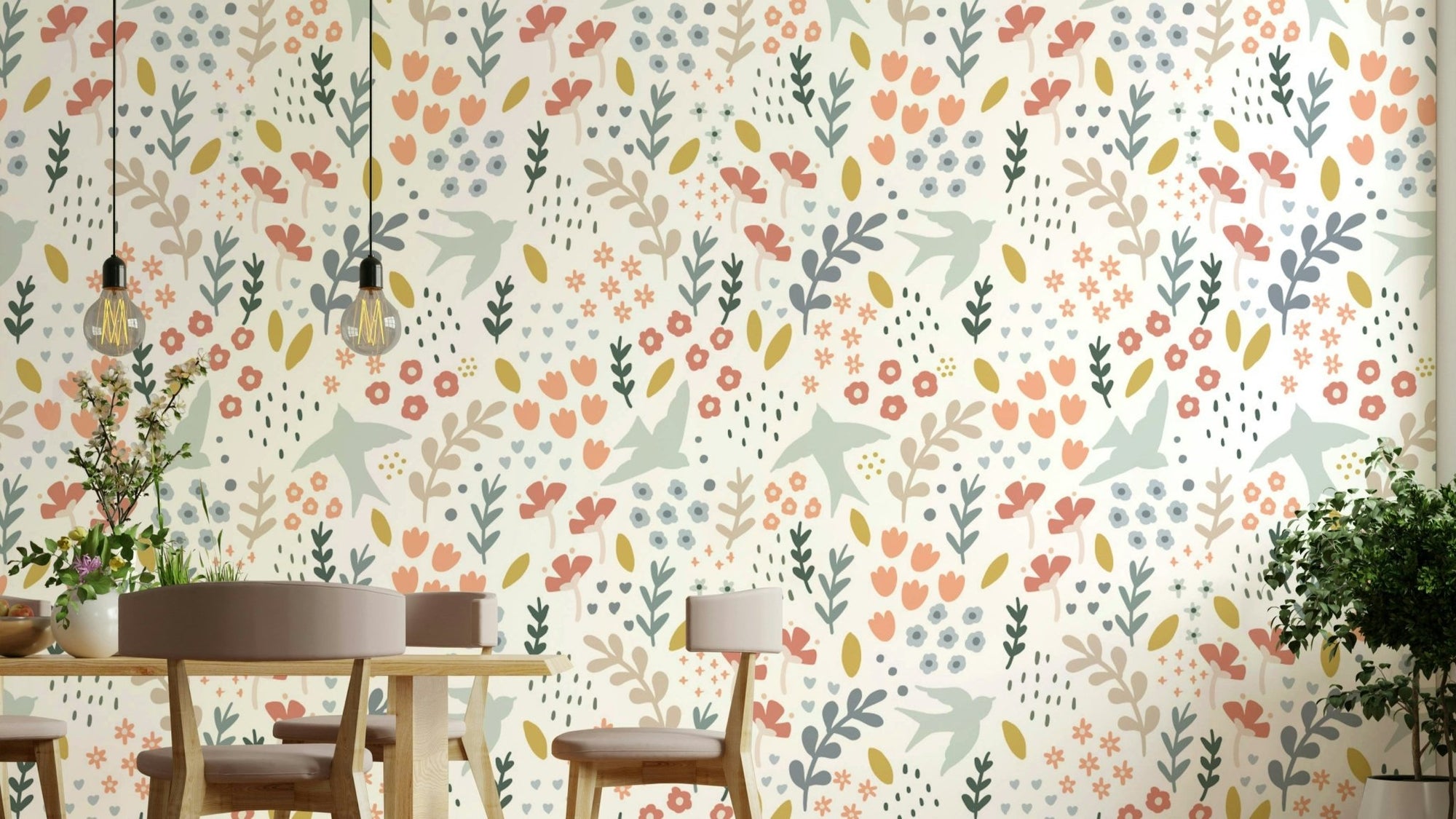 Vibrant Springtime Florals on Bellbird Wallpaper, GD1808