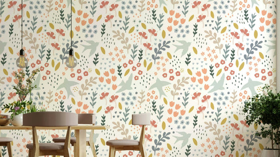 Vibrant Springtime Florals on Bellbird Wallpaper, GD1808