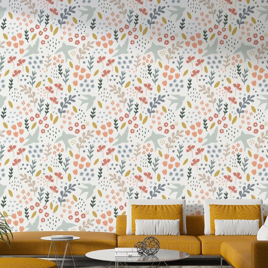 Elegant Bellbird Springtime Floral Wallpaper Pattern

