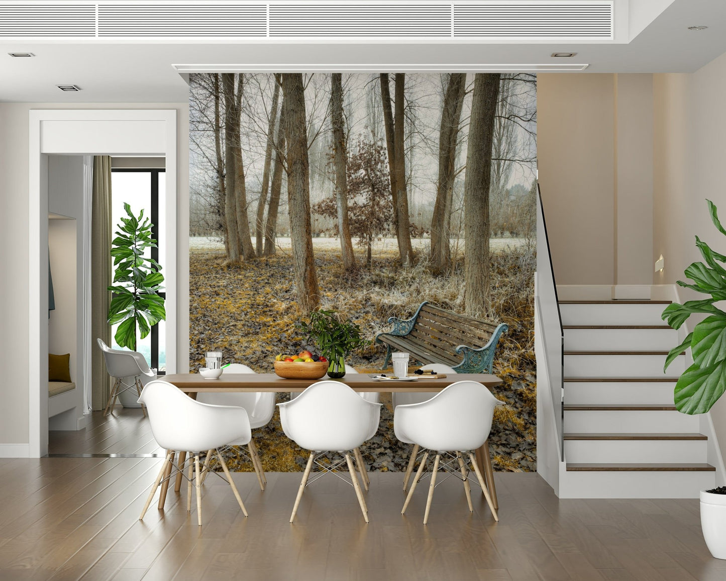 A quiet resting Bench at Park Wall Mural, perfect peel and stick wallpaper.