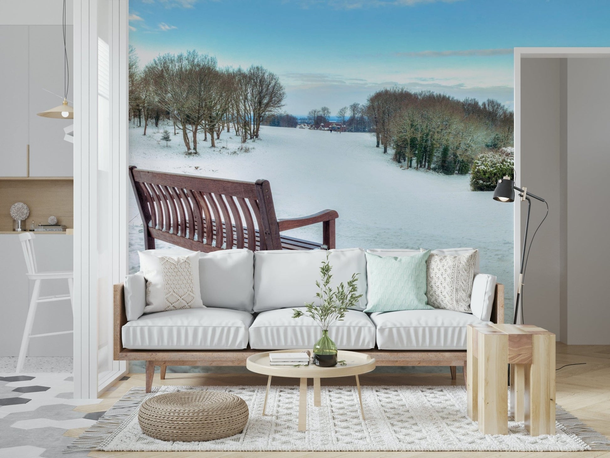 Bench in a Snowy Landscape large format wallpaper print.