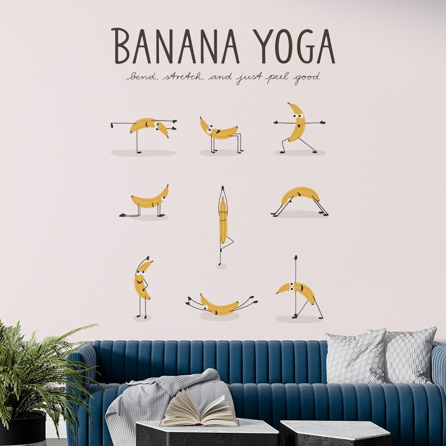 Fun yoga poses by bananas on wallpaper


