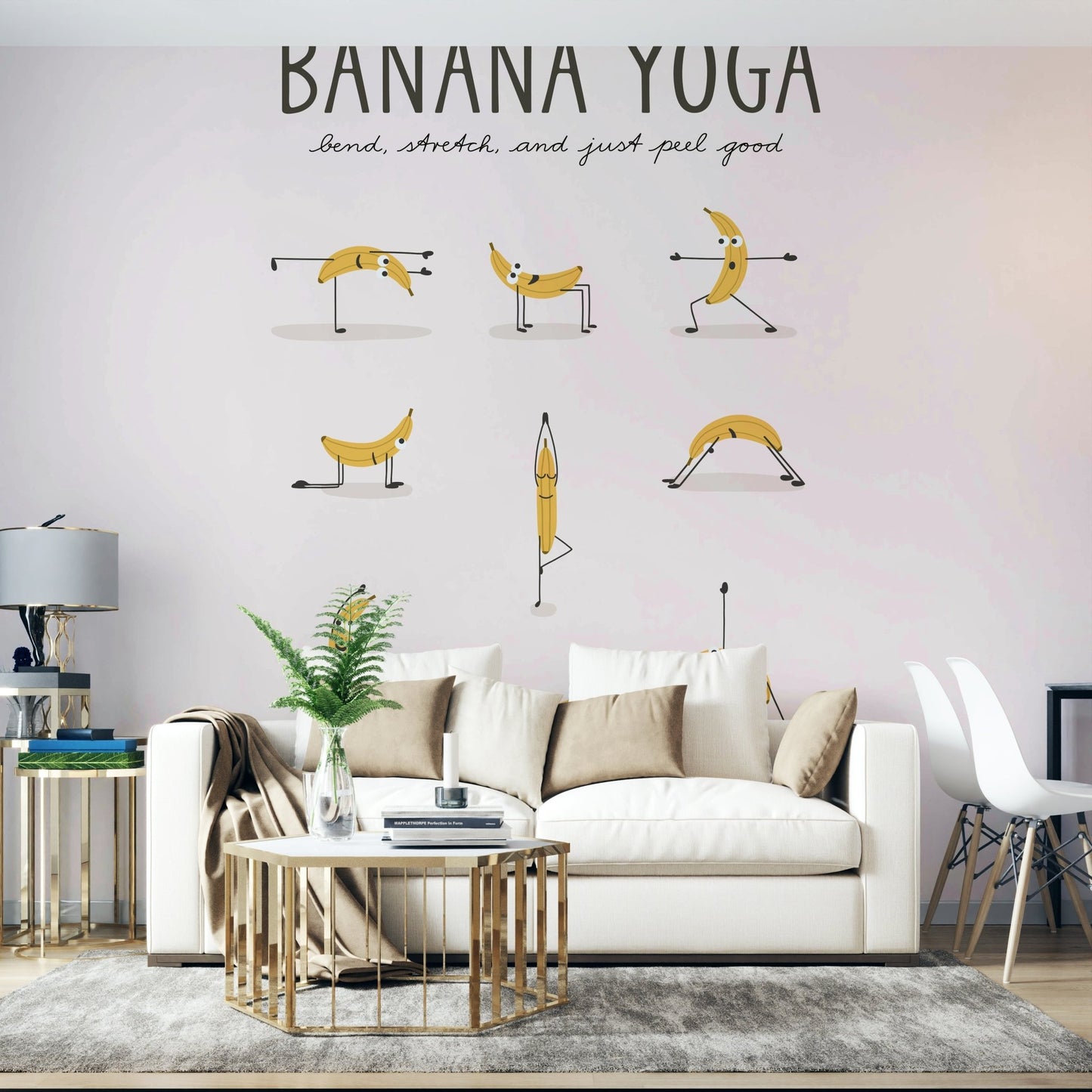 Cartoon banana wall art doing yoga

