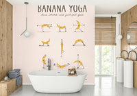 Lighthearted yoga mural with fruit characters

