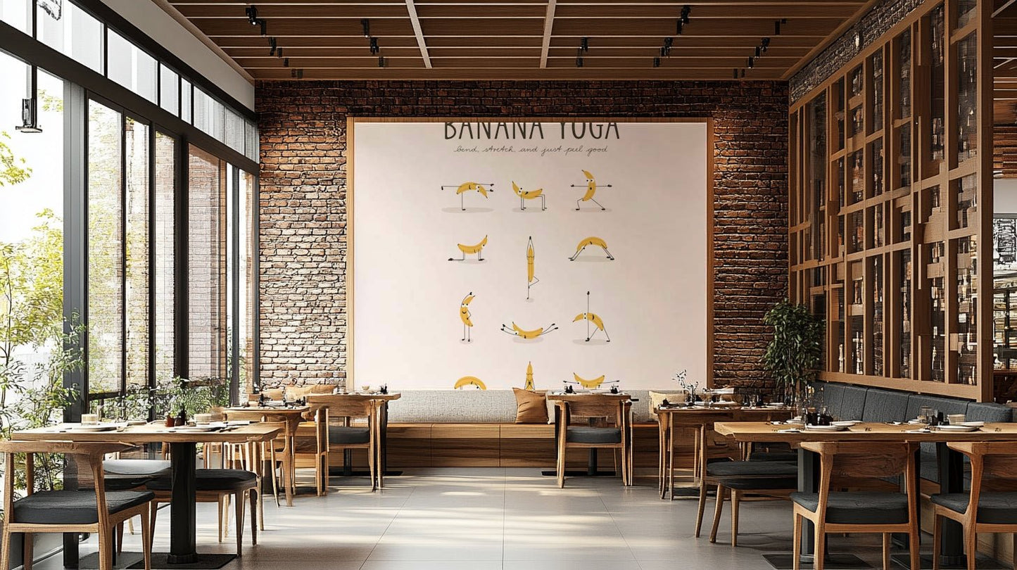 Fun yoga poses by bananas on wallpaper

