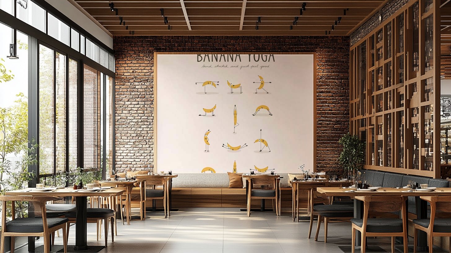 Fun yoga poses by bananas on wallpaper

