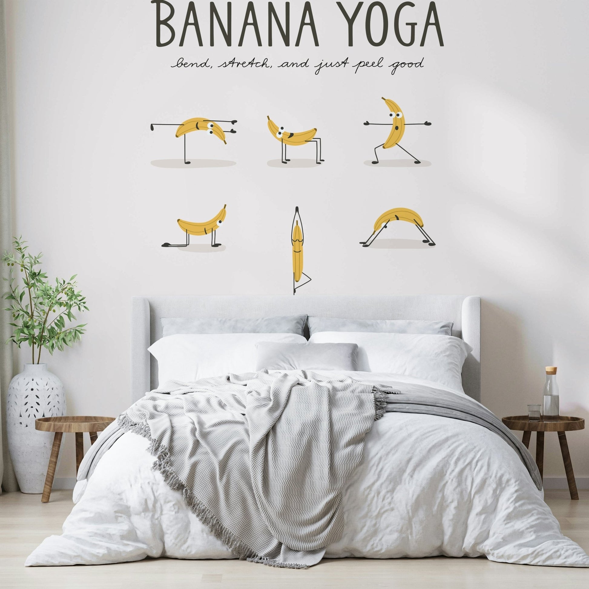 Banana yoga theme mural for playful decor

