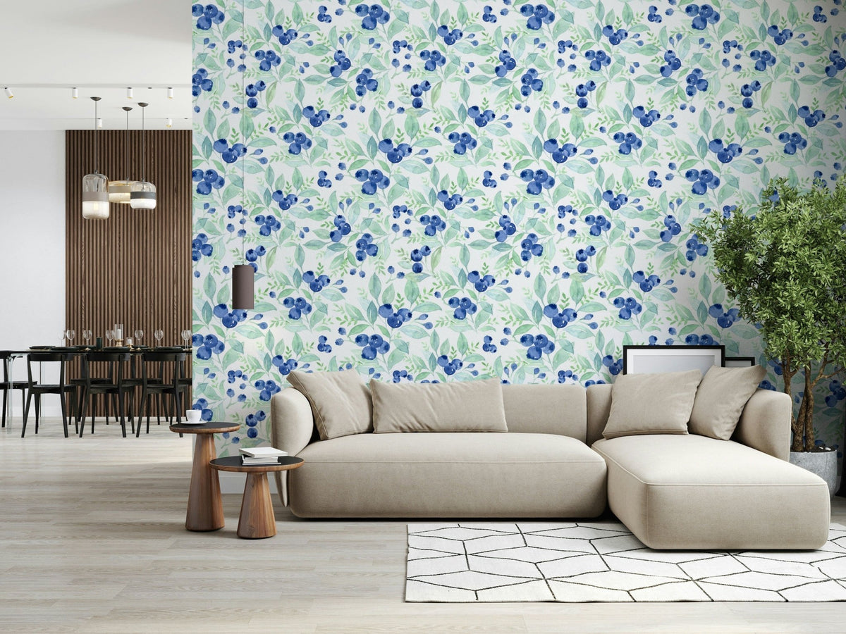 Elegant berry wallpaper with soft painted botanical elements GD7274