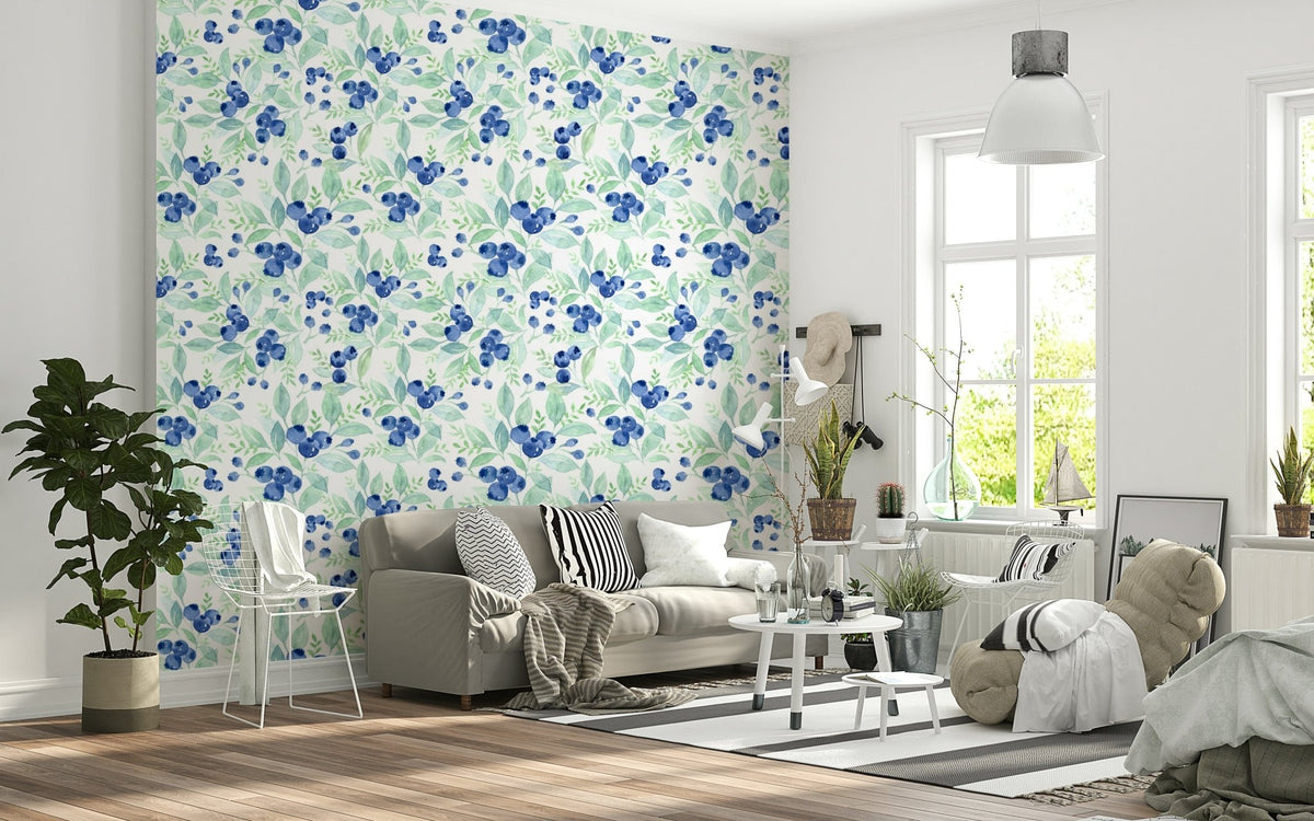 Botanical wallpaper with colourful berry inspired watercolor look GD7274
